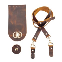 Angel Çanta Aksesuar Crazy Oil Hardal Sarı Gerçek Deri Dual Model Çanta Seti Light Gold Metalli - 4