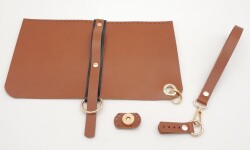 Angel Çanta Aksesuar Gerçek Deri Abiye Cluch Çanta Seti Taba Renk Light Gold Metalli - 2