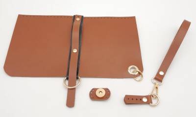 Angel Çanta Aksesuar Gerçek Deri Abiye Cluch Çanta Seti Taba Renk Light Gold Metalli - 2