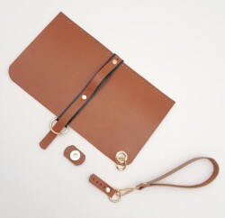 Angel Çanta Aksesuar Gerçek Deri Abiye Cluch Çanta Seti Taba Renk Light Gold Metalli - 3