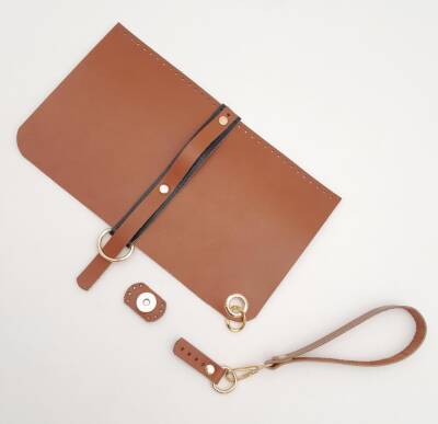 Angel Çanta Aksesuar Gerçek Deri Abiye Cluch Çanta Seti Taba Renk Light Gold Metalli - 3