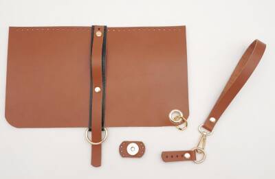 Angel Çanta Aksesuar Gerçek Deri Abiye Cluch Çanta Seti Taba Renk Light Gold Metalli - 1