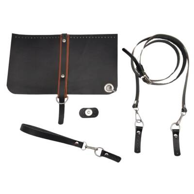 Angel Çanta Aksesuar Gerçek Deri Ayarlı Saplı Abiye Cluch Çanta Seti Siyah Renk Gümüş Metalli - 1