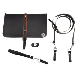 Angel Çanta Aksesuar Gerçek Deri Ayarlı Saplı Abiye Cluch Çanta Seti Siyah Renk Gümüş Metalli - Angel Çanta Aksesuar