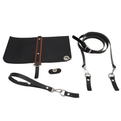 Angel Çanta Aksesuar Gerçek Deri Ayarlı Saplı Abiye Cluch Çanta Seti Siyah Renk Gümüş Metalli - 2