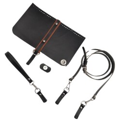 Angel Çanta Aksesuar Gerçek Deri Ayarlı Saplı Abiye Cluch Çanta Seti Siyah Renk Gümüş Metalli - 3