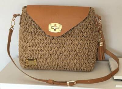 Angel Çanta Aksesuar Gerçek Deri Çanta Seti Püsküllü Açık Taba Gold Metal - 1