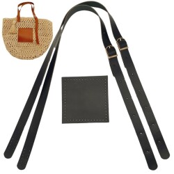 Angel Çanta Aksesuar Gerçek Deri Cepli Ayarlanabilir Çift Saplı Çanta Seti Siyah Renk Light Gold Metalli - Angel Çanta Aksesuar