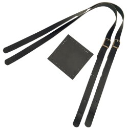 Angel Çanta Aksesuar Gerçek Deri Cepli Ayarlanabilir Çift Saplı Çanta Seti Siyah Renk Light Gold Metalli - 3