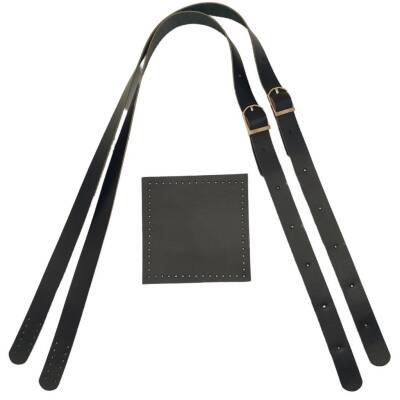 Angel Çanta Aksesuar Gerçek Deri Cepli Ayarlanabilir Çift Saplı Çanta Seti Siyah Renk Light Gold Metalli - 2