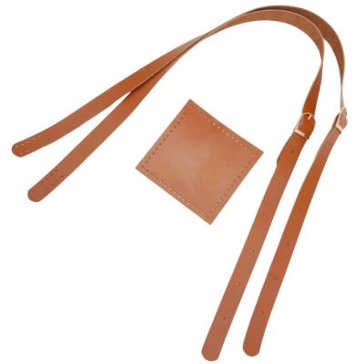 Angel Çanta Aksesuar Gerçek Deri Cepli Ayarlanabilir Çift Saplı Çanta Seti Taba Renk Light Gold Metalli - 3