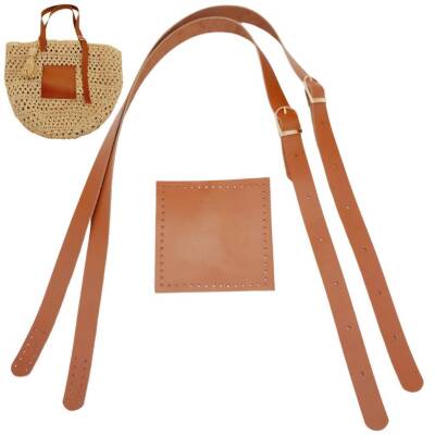Angel Çanta Aksesuar Gerçek Deri Cepli Ayarlanabilir Çift Saplı Çanta Seti Taba Renk Light Gold Metalli - 1