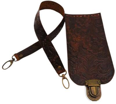 Angel Çanta Aksesuar Gerçek Deri Çiçek Desenli Kapak ve Sap Seti Antik Metalli - 1