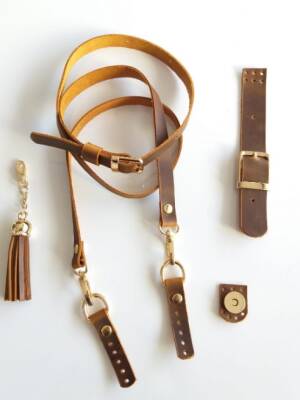 Angel Çanta Aksesuar Gerçek Deri Hardal Sarı Crazy Oil Çanta Seti Püsküllü - 1