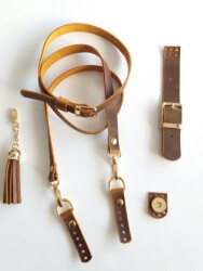 Angel Çanta Aksesuar Gerçek Deri Hardal Sarı Crazy Oil Çanta Seti Püsküllü - Angel Çanta Aksesuar