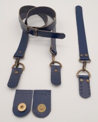 Angel Çanta Aksesuar Gerçek Deri Foryouu Model Çanta Deri Seti Lacivert Renk Antik Metalli - 3