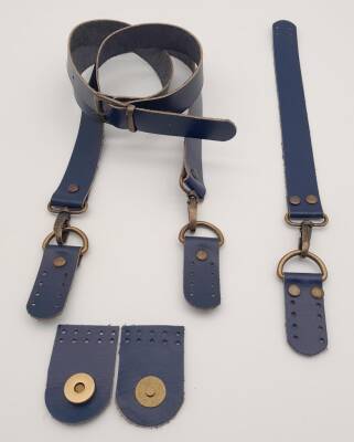 Angel Çanta Aksesuar Gerçek Deri Foryouu Model Çanta Deri Seti Lacivert Renk Antik Metalli - 3