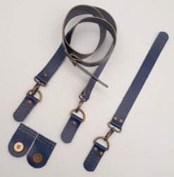 Angel Çanta Aksesuar Gerçek Deri Foryouu Model Çanta Deri Seti Lacivert Renk Antik Metalli - 4