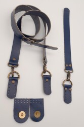 Angel Çanta Aksesuar Gerçek Deri Foryouu Model Çanta Deri Seti Lacivert Renk Antik Metalli - 5