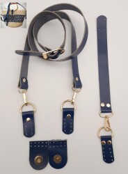 Angel Çanta Aksesuar Gerçek Deri Foryouu Model Çanta Deri Seti Lacivert Renk Light Gold Metalli - Angel Çanta Aksesuar