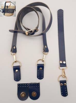 Angel Çanta Aksesuar Gerçek Deri Foryouu Model Çanta Deri Seti Lacivert Renk Light Gold Metalli - 1