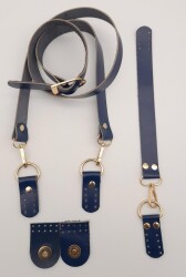 Angel Çanta Aksesuar Gerçek Deri Foryouu Model Çanta Deri Seti Lacivert Renk Light Gold Metalli - 2