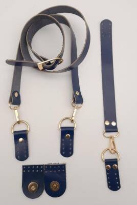 Angel Çanta Aksesuar Gerçek Deri Foryouu Model Çanta Deri Seti Lacivert Renk Light Gold Metalli - 2