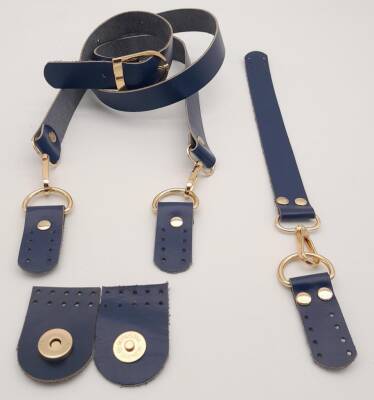 Angel Çanta Aksesuar Gerçek Deri Foryouu Model Çanta Deri Seti Lacivert Renk Light Gold Metalli - 3