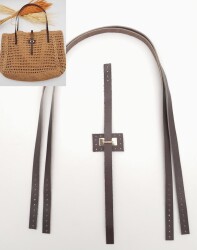 Angel Çanta Aksesuar Gerçek Deri Köprü Kilitli Çanta Seti Koyu Kahverengi Light Gold Metalli - Angel Çanta Aksesuar