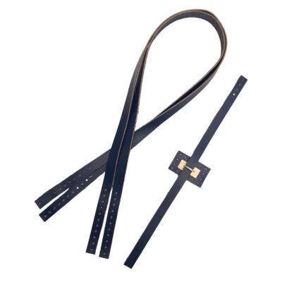 Angel Çanta Aksesuar Gerçek Deri Köprü Kilitli Çanta Seti Lacivert Renk Light Gold Metalli - 6