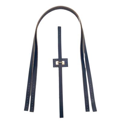 Angel Çanta Aksesuar Gerçek Deri Köprü Kilitli Çanta Seti Lacivert Renk Light Gold Metalli - 2