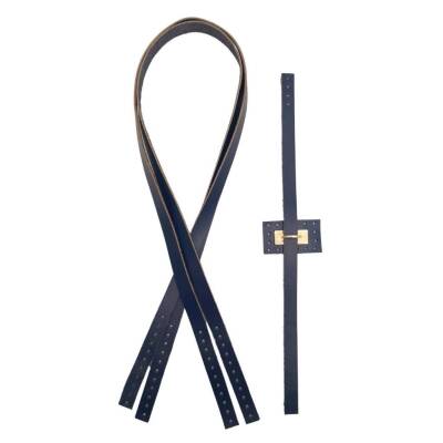 Angel Çanta Aksesuar Gerçek Deri Köprü Kilitli Çanta Seti Lacivert Renk Light Gold Metalli - 5