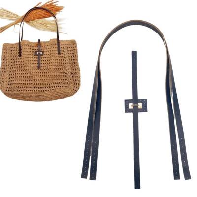 Angel Çanta Aksesuar Gerçek Deri Köprü Kilitli Çanta Seti Lacivert Renk Light Gold Metalli - 1