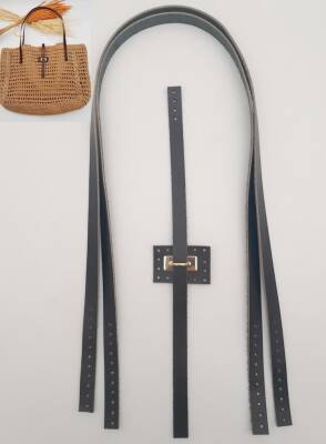 Angel Çanta Aksesuar Gerçek Deri Köprü Kilitli Çanta Seti Siyah Renk Light Gold Metalli - 1