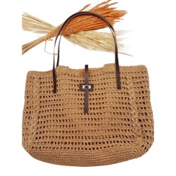 Angel Çanta Aksesuar Gerçek Deri Köprü Kilitli Çanta Seti Sütlü Kahve Renk Light Gold Metalli - 6