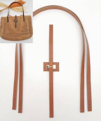 Angel Çanta Aksesuar Gerçek Deri Köprü Kilitli Çanta Seti Taba Renk Light Gold Metalli - 1