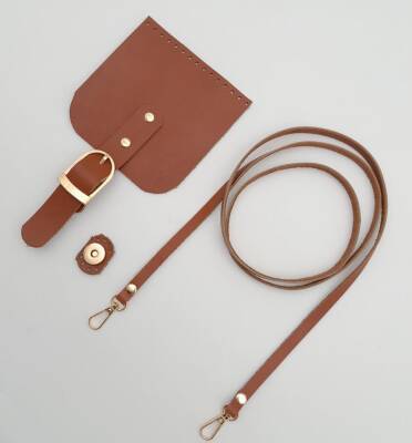 Angel Çanta Aksesuar Gerçek Deri Spagetti Saplı Taba Renk Cep Telefonu Çanta Seti Light Gold Metalli - 2