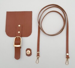 Angel Çanta Aksesuar Gerçek Deri Spagetti Saplı Taba Renk Cep Telefonu Çanta Seti Light Gold Metalli - Angel Çanta Aksesuar