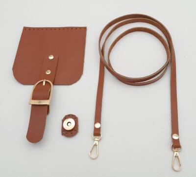 Angel Çanta Aksesuar Gerçek Deri Spagetti Saplı Taba Renk Cep Telefonu Çanta Seti Light Gold Metalli - 3