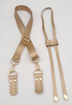 Angel Çanta Aksesuar Gold Renk Suni Deri 120X2.4 Cm Ayarlı Çanta Saplı Büzgülü Set Light Gold Metal - 1