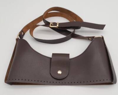 Angel Çanta Aksesuar Kahverengi Suni Deri 120x2 cm Çanta Saplı Deri Seti Light Gold Metalli - 2