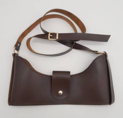 Angel Çanta Aksesuar Kahverengi Suni Deri 120x2 cm Çanta Saplı Deri Seti Light Gold Metalli - 1