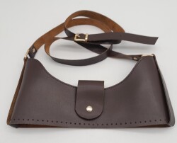 Angel Çanta Aksesuar Kahverengi Suni Deri 120x2 cm Çanta Saplı Deri Seti Light Gold Metalli - 2