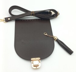 Angel Çanta Aksesuar Kahverengi Suni Deri 125X2 Cm Sürgütlü Çanta Saplı Püsküllü Çanta Seti Light Gold Metal - Angel Çanta Aksesuar