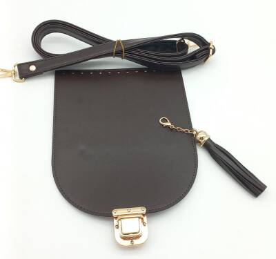 Angel Çanta Aksesuar Kahverengi Suni Deri 125X2 Cm Sürgütlü Çanta Saplı Püsküllü Çanta Seti Light Gold Metal - 1