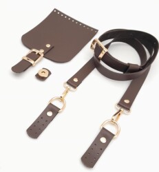 Angel Çanta Aksesuar Kahverengi Tek Kat Suni Deri 130x2 cm Ayarlı Saplı Çanta Seti Light Gold Metalli - 3