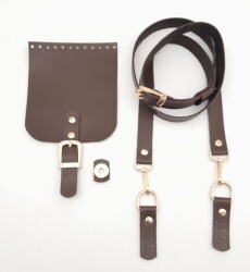 Angel Çanta Aksesuar Kahverengi Tek Kat Suni Deri 130x2 cm Ayarlı Saplı Çanta Seti Light Gold Metalli - Angel Çanta Aksesuar