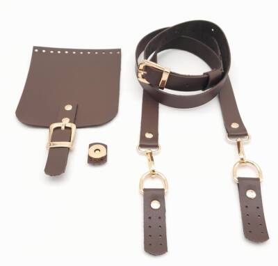 Angel Çanta Aksesuar Kahverengi Tek Kat Suni Deri 130x2 cm Ayarlı Saplı Çanta Seti Light Gold Metalli - 2