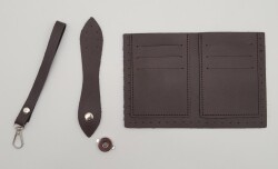 Angel Çanta Aksesuar Kartlıklı Cüzdan İçi Deri Seti Koyu Kahverengi Gümüş Metalli - Angel Çanta Aksesuar