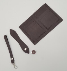 Angel Çanta Aksesuar Kartlıklı Cüzdan İçi Deri Seti Koyu Kahverengi Gümüş Metalli - 3